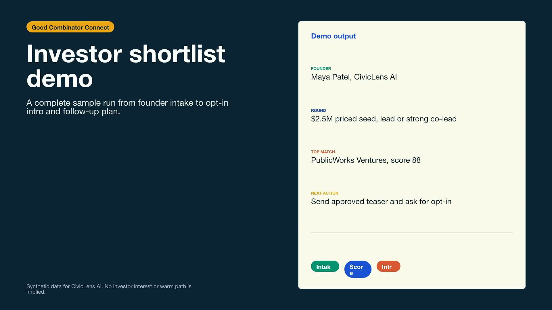 Thumbnail for GOODE Combinator investor shortlist demo